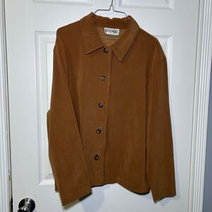 Briggs Jacket Womens XL Petite Brown Button Front Collared Single Breasted Short